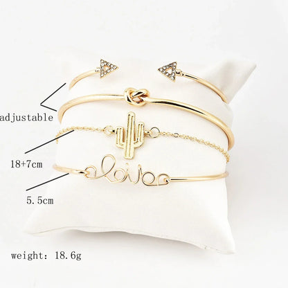 4 Pcs/Set Bohemian Leaves Knot Round Chain Opening Bracelet