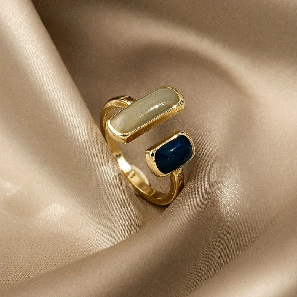 Retro Geometric Adjustable Colorful Drip Glaze Ring