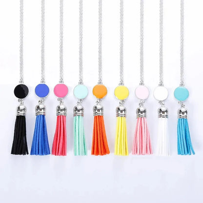 Boho Monogram Acrylic Blank Disc Long Chain Tassel Sweater Necklace