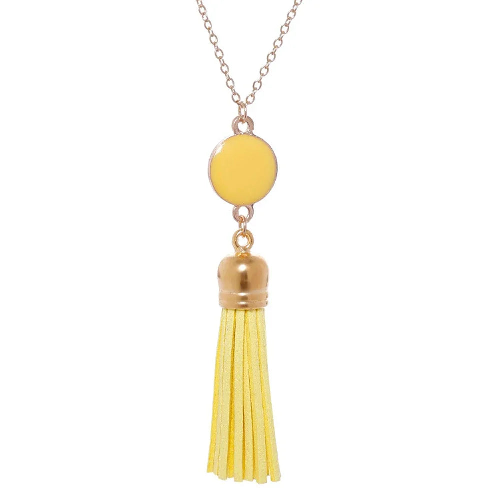 Boho Monogram Acrylic Blank Disc Long Chain Tassel Sweater Necklace