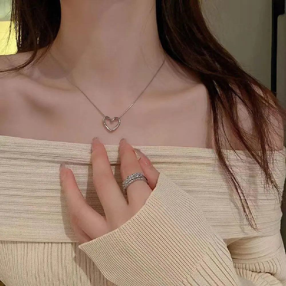 Simple Hollow Love Heart Pendant Necklace