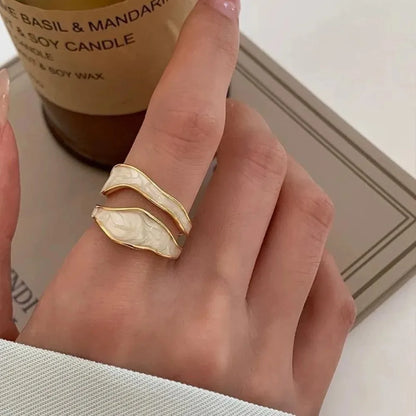 Classic White Enamel Metal Irregular Shape Geometric Open Adjustable Ring