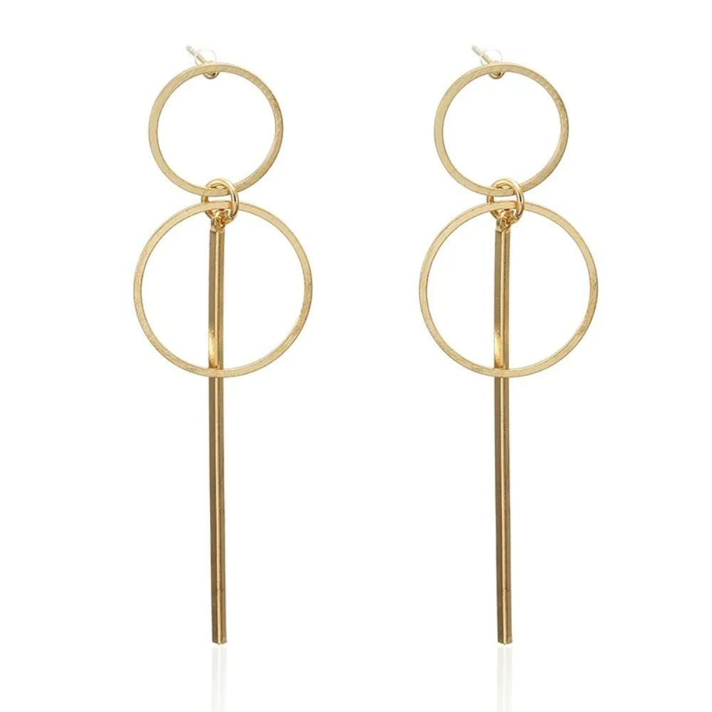 Korean Punk Simple Long Section Tassel Pendant Size Circle Earrings