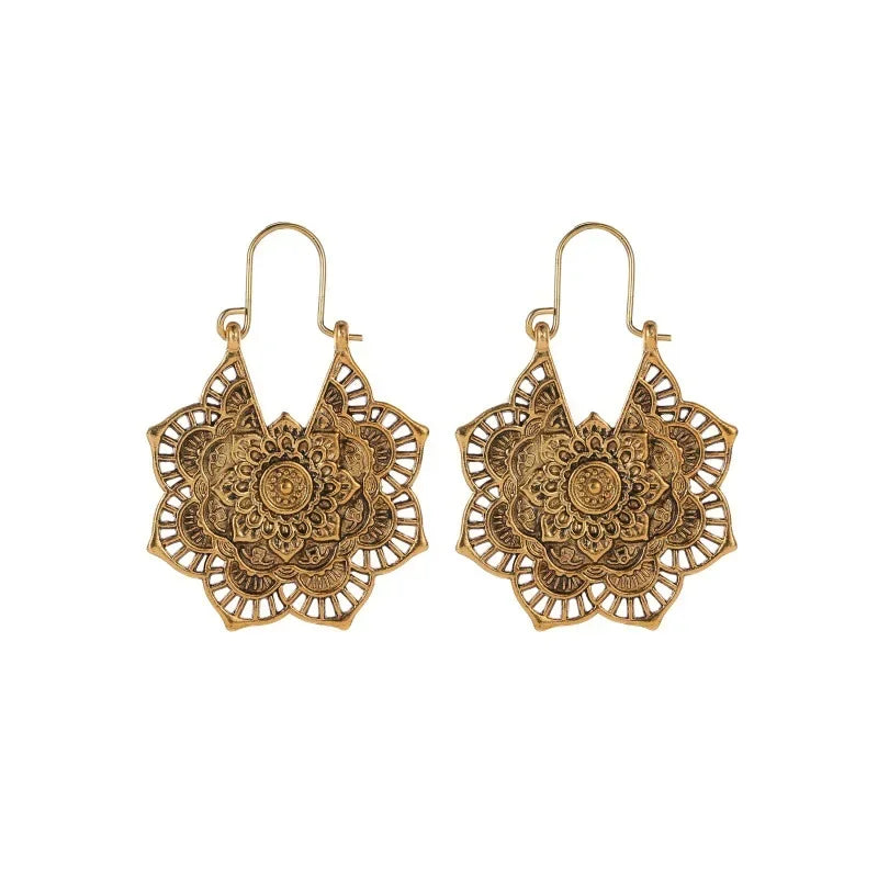 Antique Ethnic Hoop Dangle Mandala Earrings