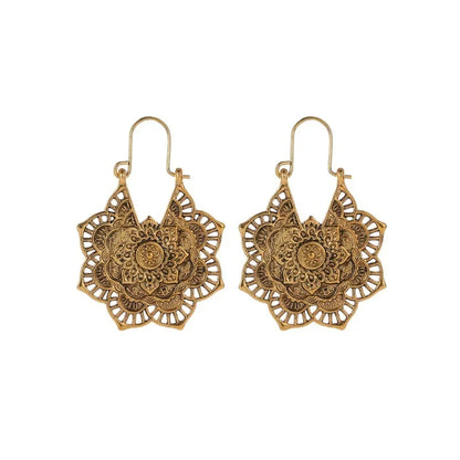 Antique Ethnic Hoop Dangle Mandala Earrings
