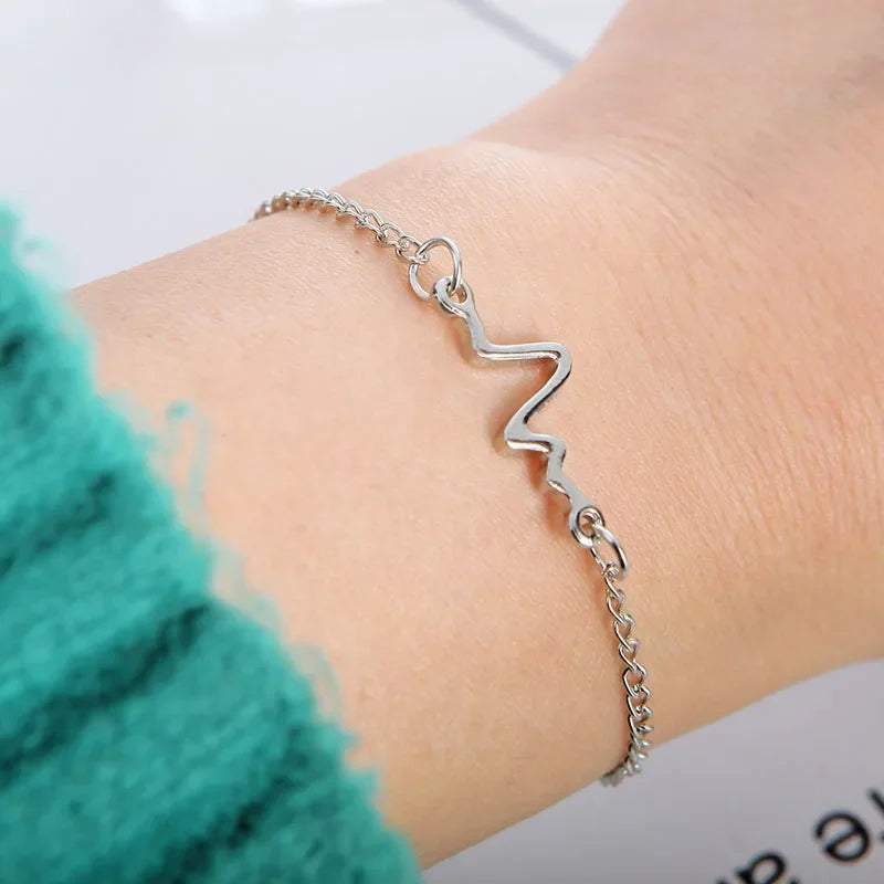 Korean Fashion ECG Heart Rate Lightning Charm Bracelet