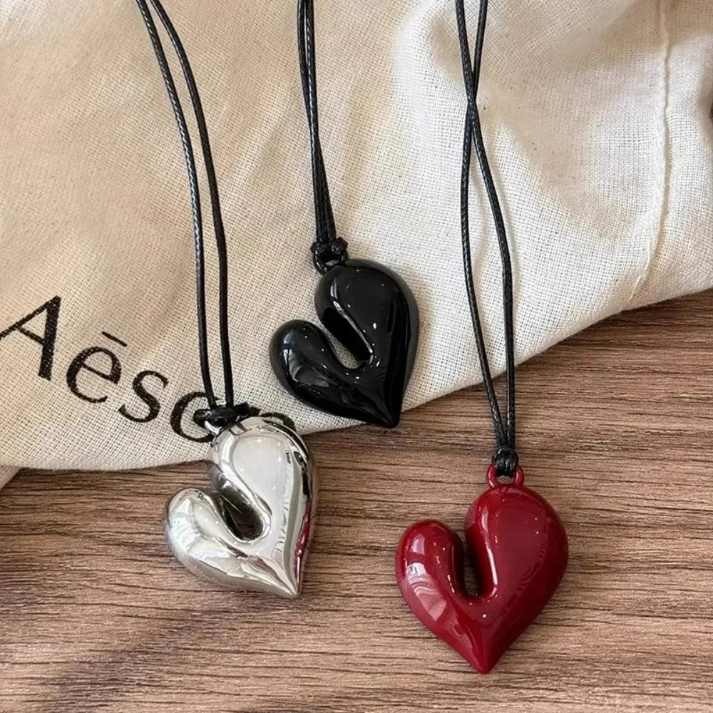 3 Colors Asymmetrical Acrylic Heart Pendant Necklace