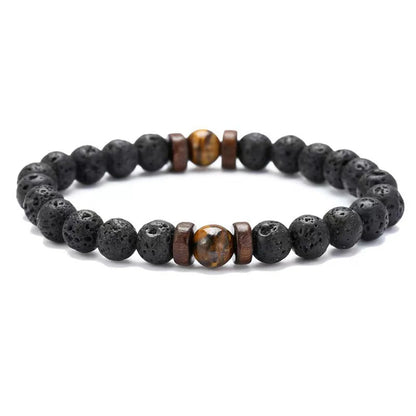 Volcanic Stone Lava Wooden 8mm Beads Wrist Chain Bracelet
