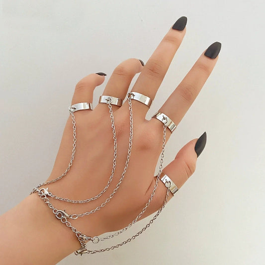 Hip Hop Party Chain Wrist Rings with Open Adjustable Design Set