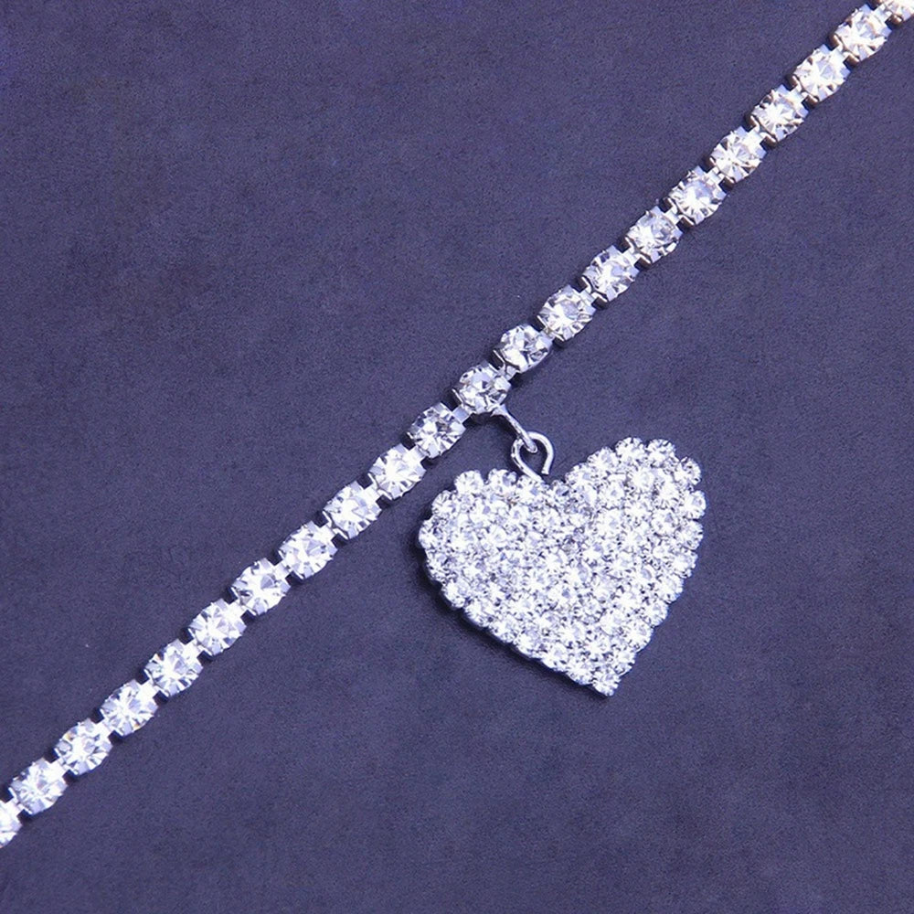 Rhinestone Heart Pendant Chain Anklet