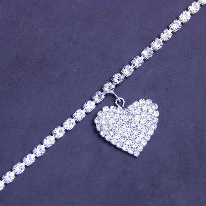 Rhinestone Heart Pendant Chain Anklet