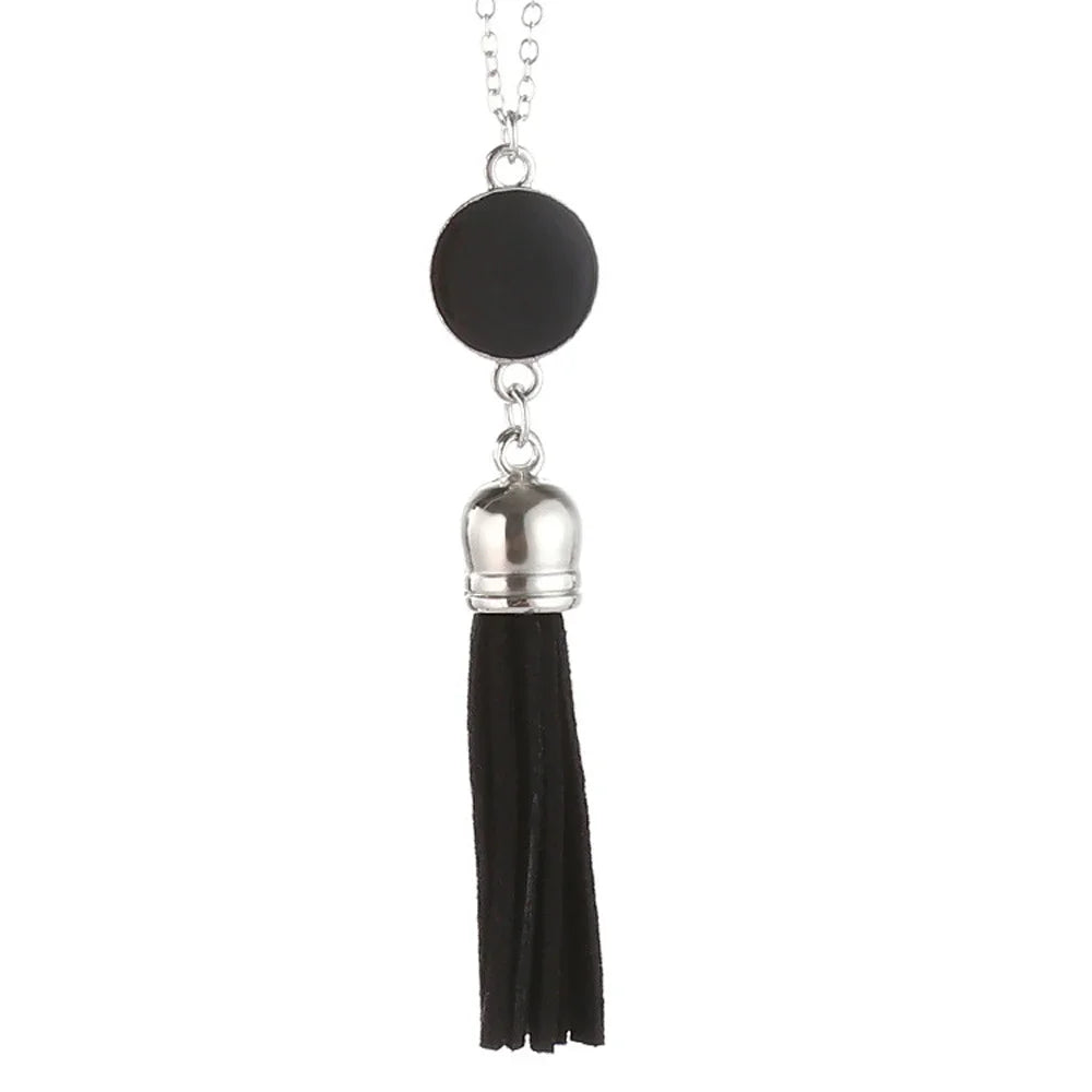 Boho Monogram Acrylic Blank Disc Long Chain Tassel Sweater Necklace