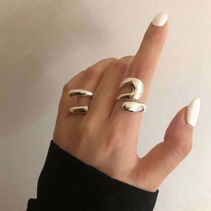 Minimalist Creative Hollow Irregular Geometric Silver Color Rings