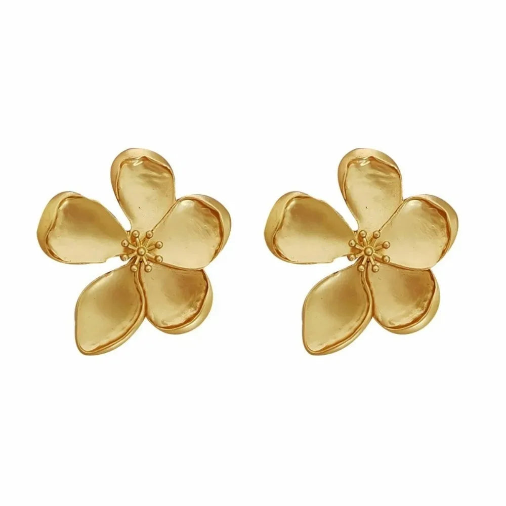 Gold Color Metal Flower Retro Earrings