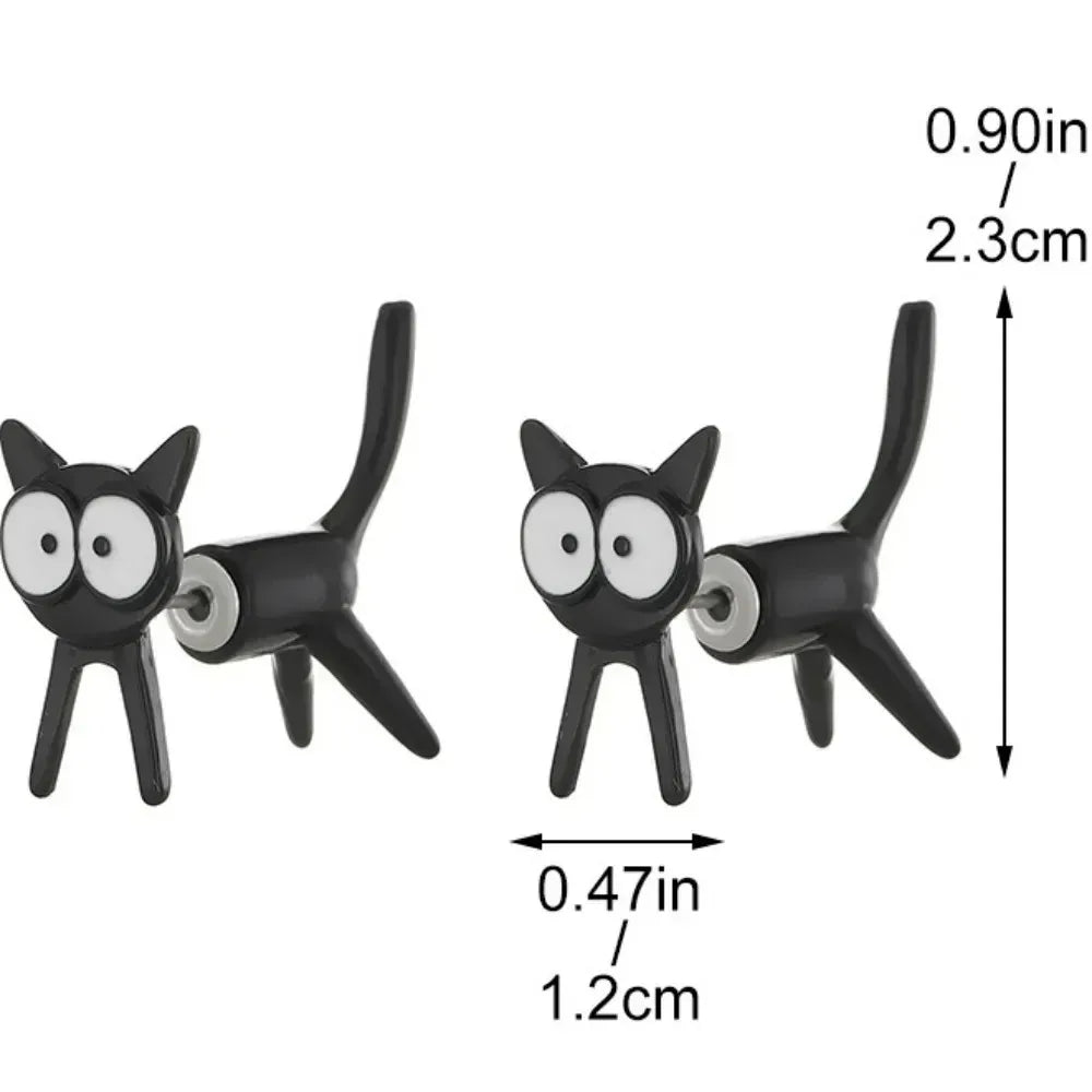 Black Color Cat Design Stud Earrings