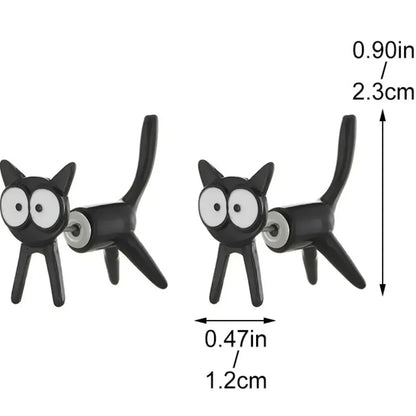 Black Color Cat Design Stud Earrings