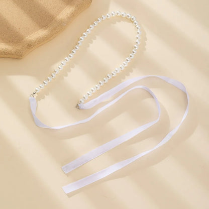 Elegant Adjustable Bow Necklace with Korean Romantic Imitation Pearl Beaded Choker