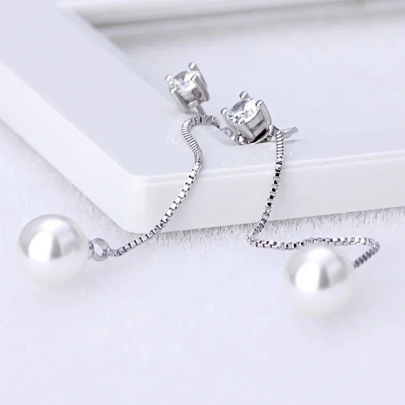 Elegant Silver Color Simulated Pearl Drop Earrings