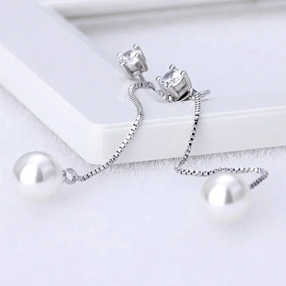 Elegant Silver Color Simulated Pearl Drop Earrings