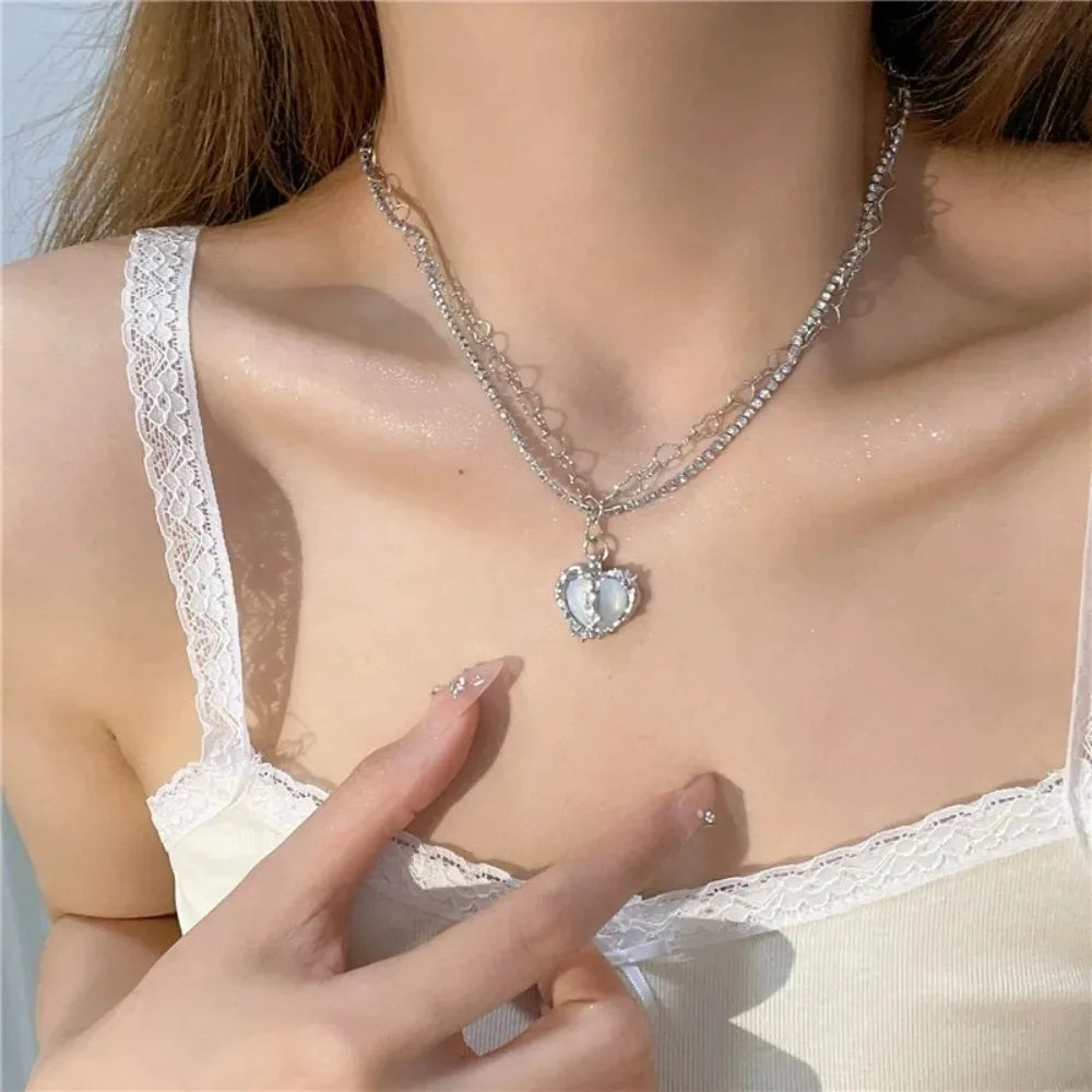 Peach Heart Water Drop Pendant Necklace