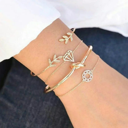 4pcs/Set Bohemia Leaf Knot Hand Cuff Link Chain Charm Bracelet