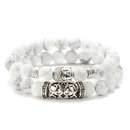 2pcs/Set Black Lava Stone Prayer Beads Buddha Men Bead Bracelet