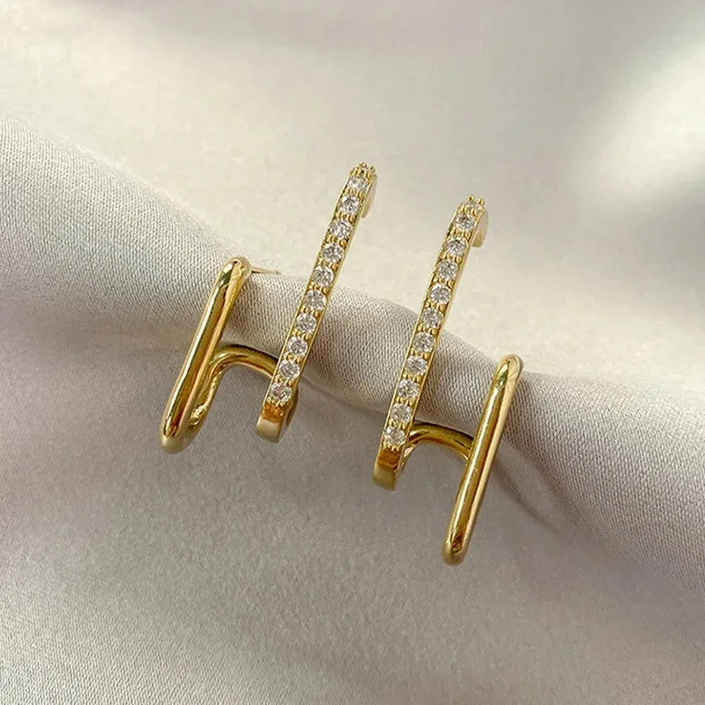 Irregular U-shaped Korean Luxury Crystal Gold Color Earrings