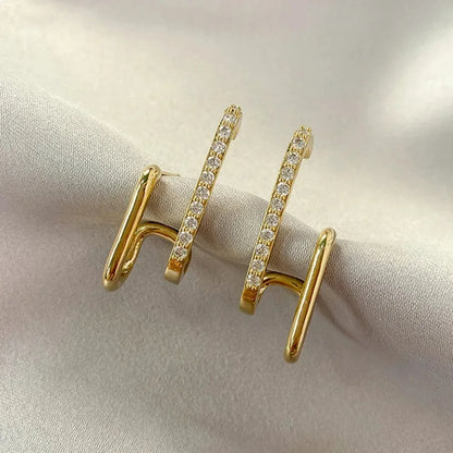Irregular U-shaped Korean Luxury Crystal Gold Color Earrings