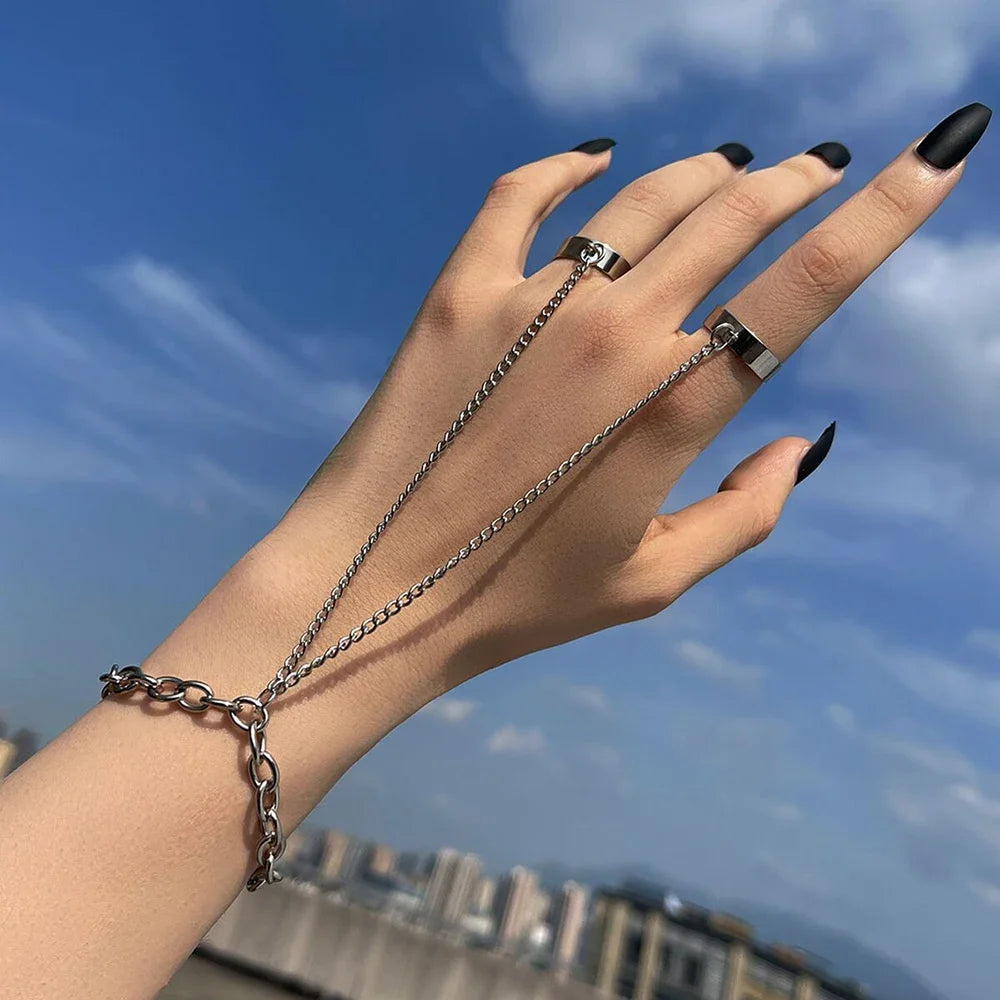 Hip Hop Party Chain Wrist Rings with Open Adjustable Design Set