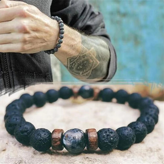 Volcanic Stone Lava Wooden 8mm Beads Wrist Chain Bracelet
