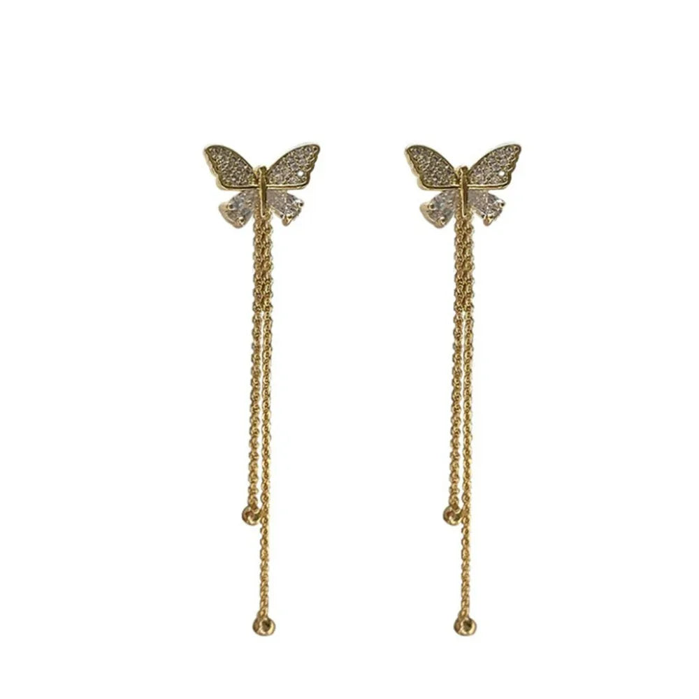 Exquisite Butterfly Long Tassel Rhinestone Earrings