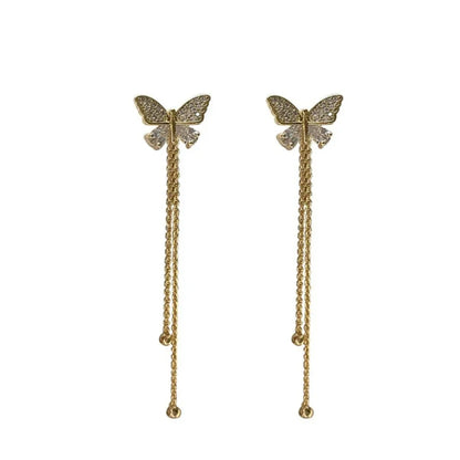 Exquisite Butterfly Long Tassel Rhinestone Earrings