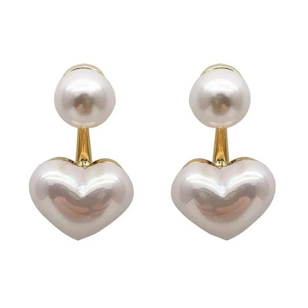 Imitation Pearl Heart Round Stud Earrings