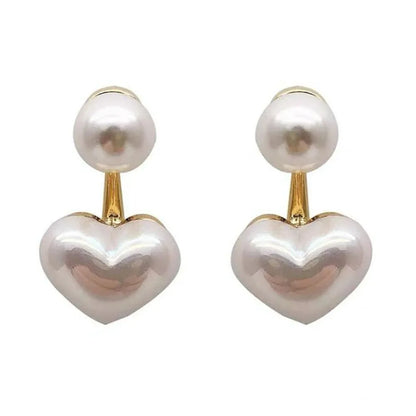 Imitation Pearl Heart Round Stud Earrings