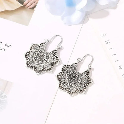 Antique Ethnic Hoop Dangle Mandala Earrings
