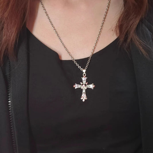 Y2k Crystal Pink Zircon Cross Pendant Necklace