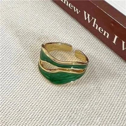 Classic White Enamel Metal Irregular Shape Geometric Open Adjustable Ring