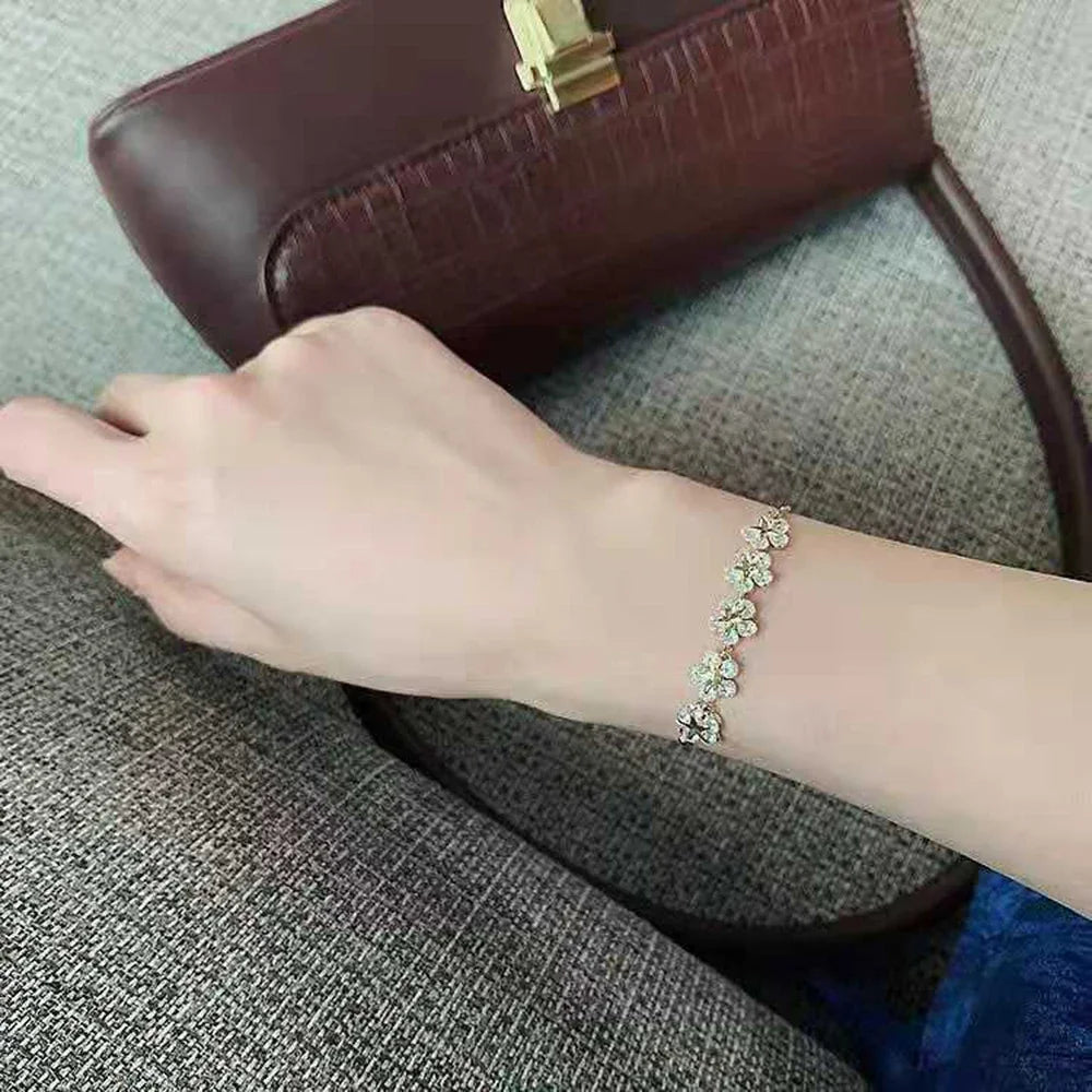 Korean Elegant Rhinestone Flower Charm Bracelet