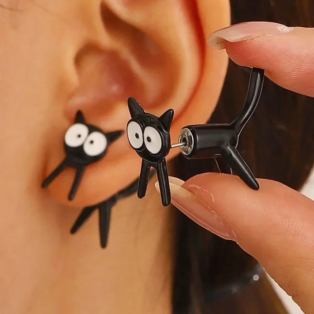 Black Color Cat Design Stud Earrings