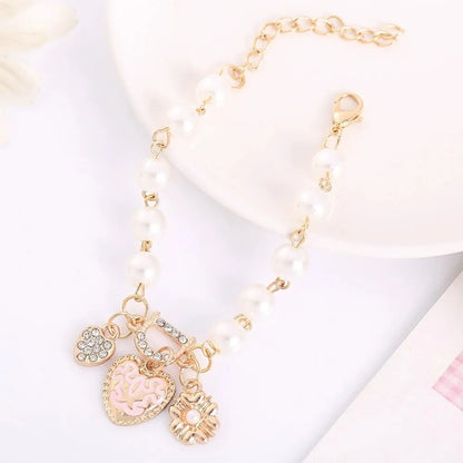 Heart Flower Simulated Pearl Crystal D Letter Beaded Bracelet