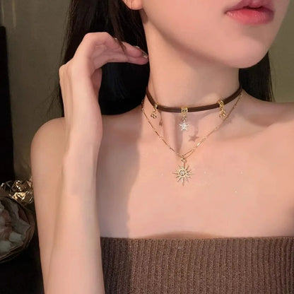 Punk Charm Sun Star Zircon Necklace