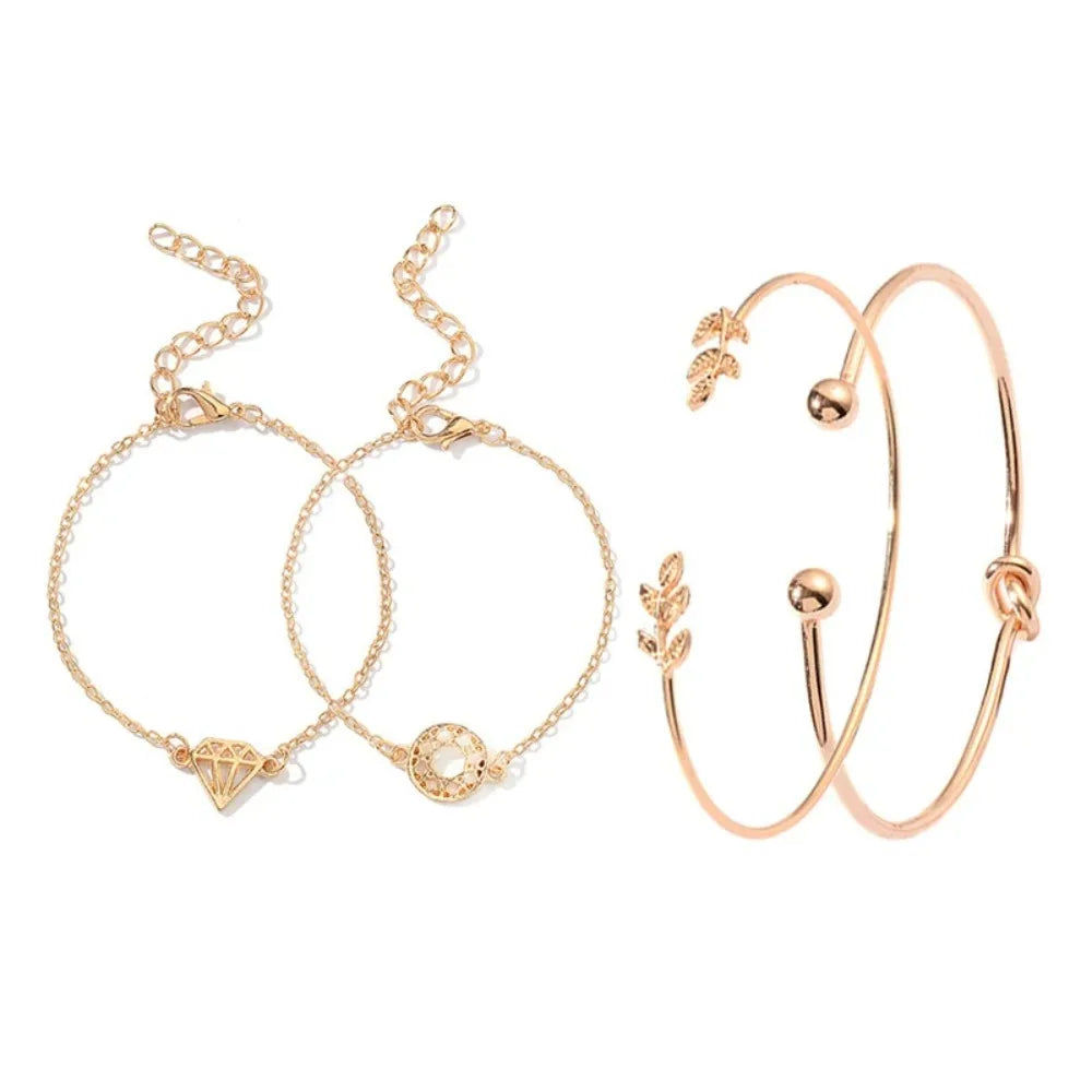 4pcs/Set Bohemia Leaf Knot Hand Cuff Link Chain Charm Bracelet