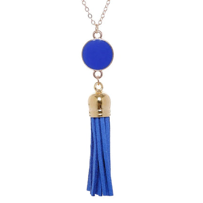 Boho Monogram Acrylic Blank Disc Long Chain Tassel Sweater Necklace