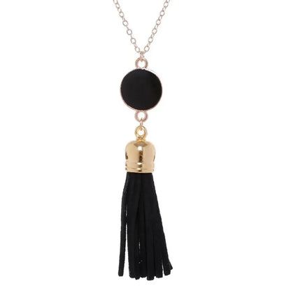 Boho Monogram Acrylic Blank Disc Long Chain Tassel Sweater Necklace