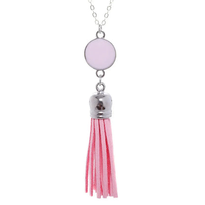 Boho Monogram Acrylic Blank Disc Long Chain Tassel Sweater Necklace
