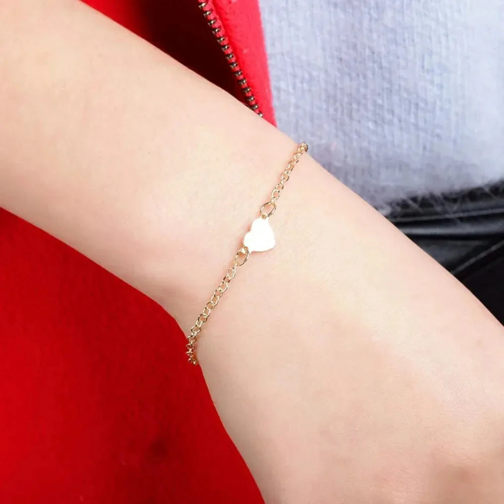 Heart Charm Gold Color Metal Bracelets
