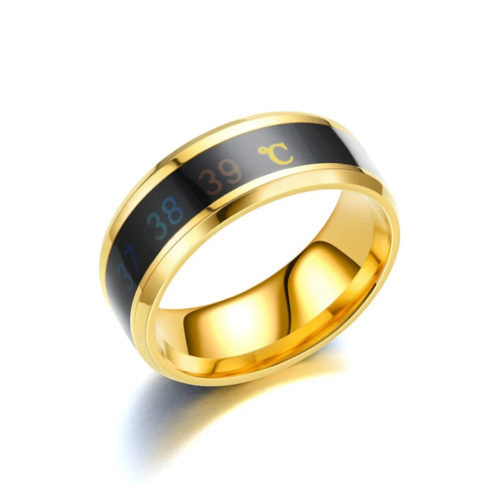 Smart Stainless Steel Waterproof Body Temperature Measuring Ring for Couples with Color-Changing Mood Feature