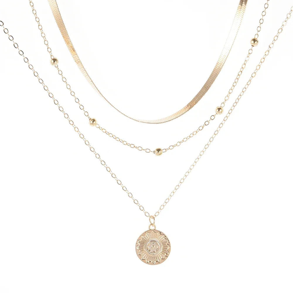 Multi-layer Snake Bone Chain with Round Bead Chain Necklace