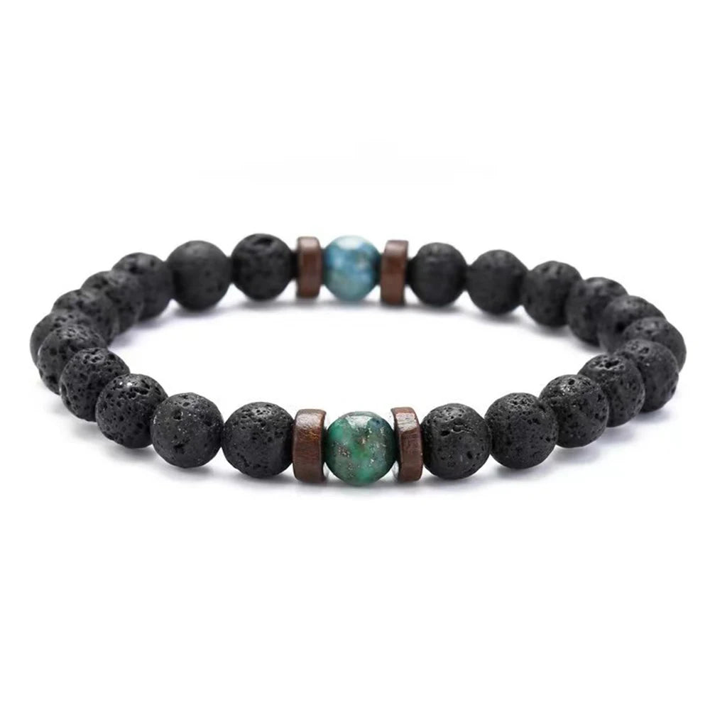 Volcanic Stone Lava Wooden 8mm Beads Wrist Chain Bracelet