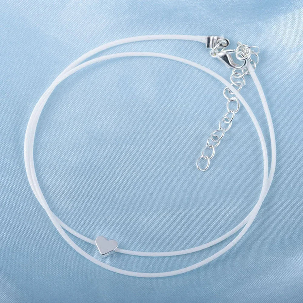 Bohemian Silver Color Heart Anklet